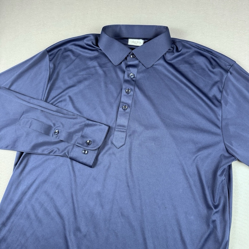 Collars‎ & Co Performance Long Sleeve Dress Polo Men XL Navy Blue Golf Button